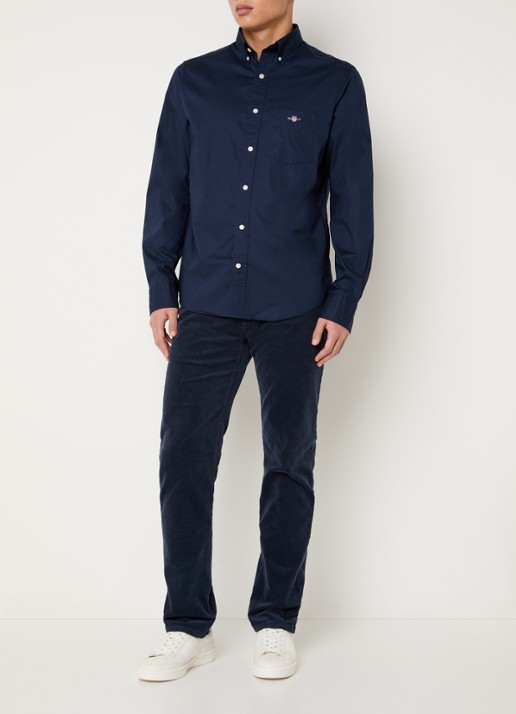 Gant Regular fit overhemd met logoborduring - voorkant 4 donkerblauw