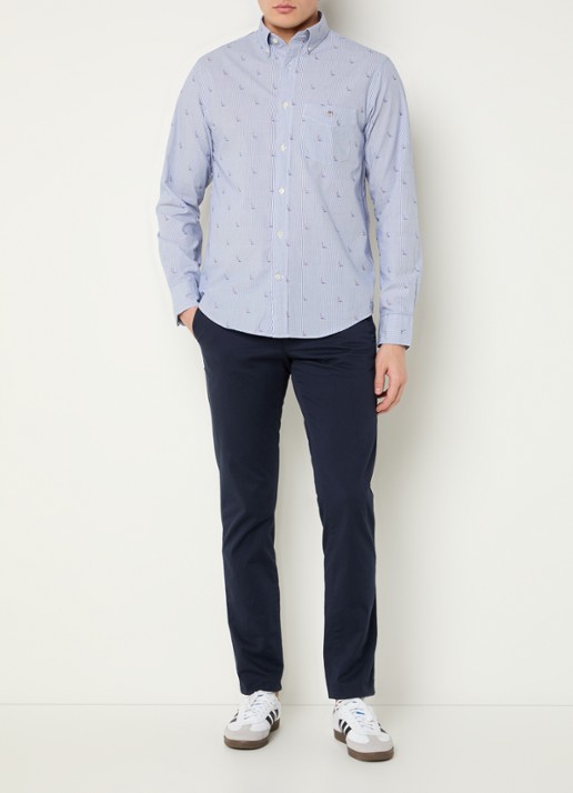 Gant Regular fit overhemd met print en borstzak - voorkant 5 royalblauw