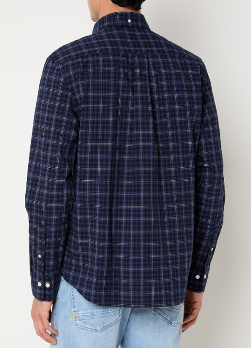Gant Regular fit overhemd met ruitdessin en borstzak - achterkant donkerblauw