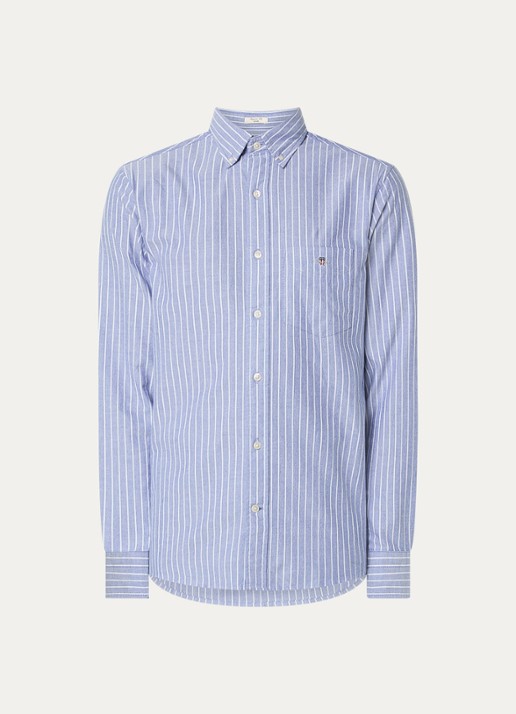 Gant Regular fit overhemd met streepprint en borstzak - voorkant blauwgrijs