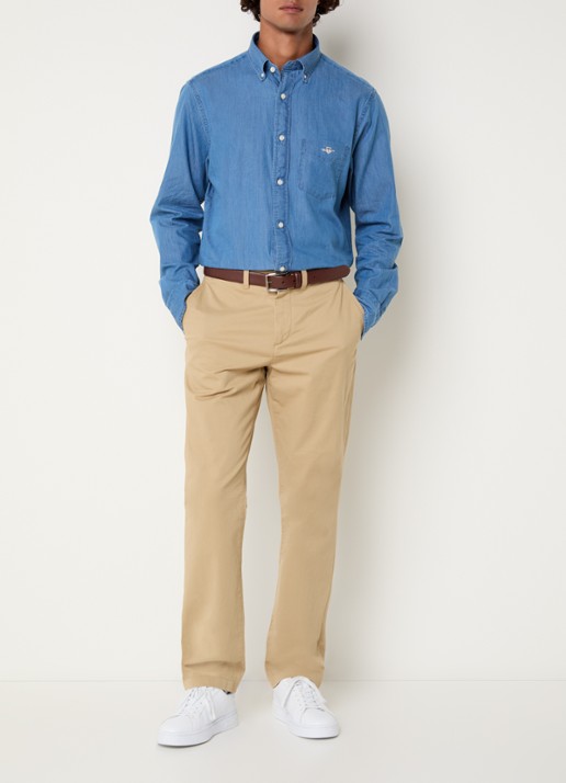 Gant Regular fit overhemd van chambray met borstzak - voorkant 3 blauw