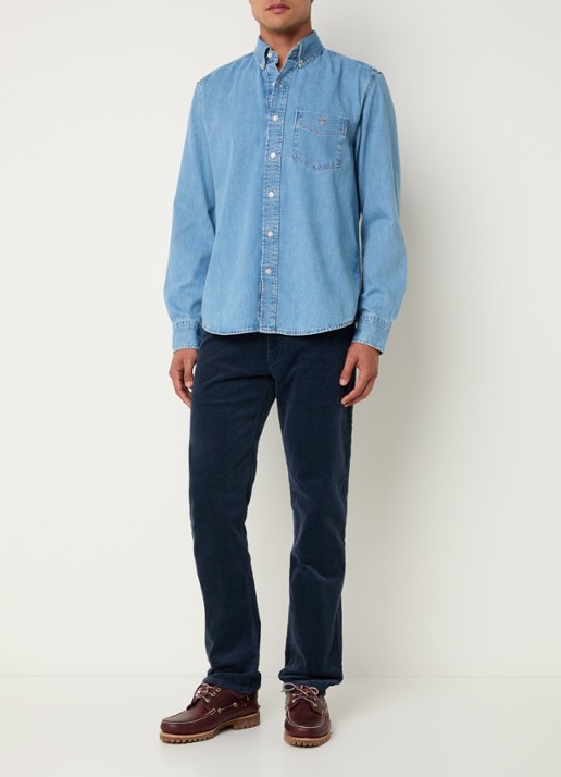 Gant Regular fit overhemd van chambray met logo - voorkant 2 indigo