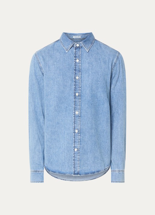 Gant Regular fit overhemd van chambray - voorkant 3 indigo