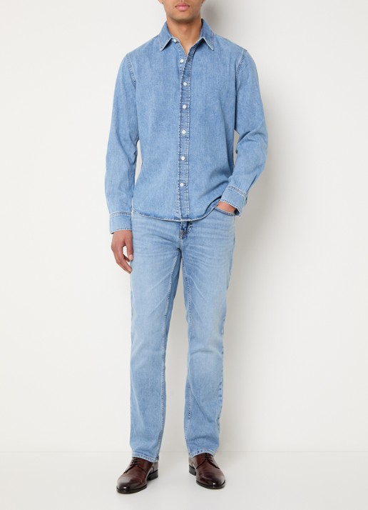 Gant Regular fit overhemd van chambray - voorkant 4 indigo