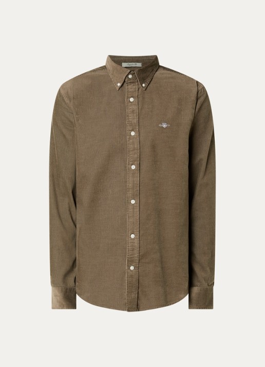 Gant Regular fit overhemd van corduroy met logoborduring - voorkant 2 taupe