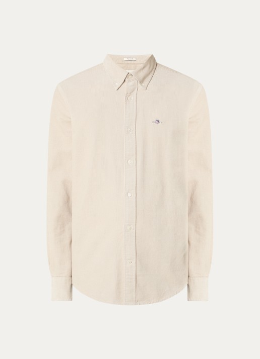 Gant Regular fit overhemd van corduroy met logoborduring - voorkant 2 beige