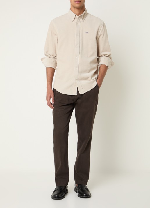 Gant Regular fit overhemd van corduroy met logoborduring - voorkant 4 creme