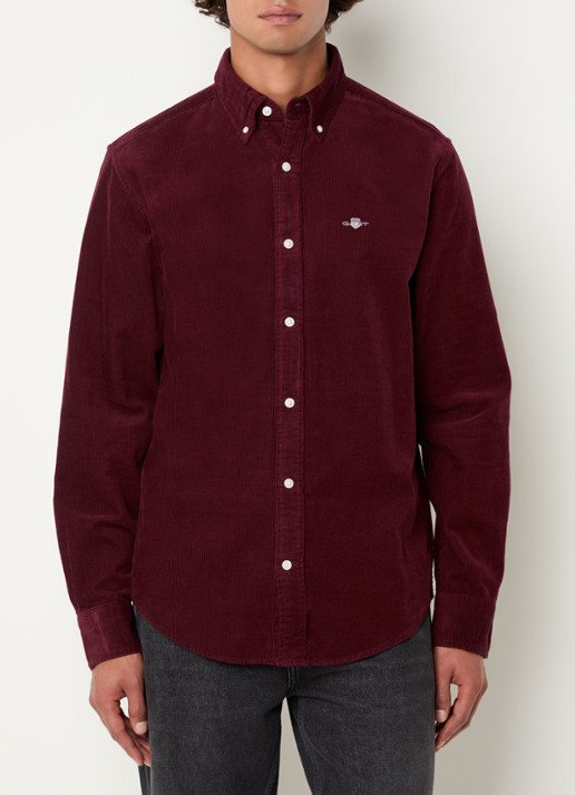 Gant Regular fit overhemd van corduroy met logoborduring - detail 4 bordeauxrood
