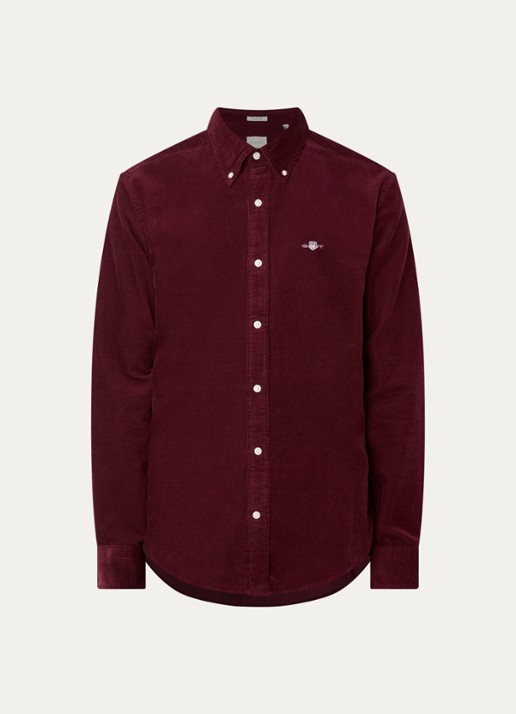 Gant Regular fit overhemd van corduroy met logoborduring - voorkant bordeauxrood