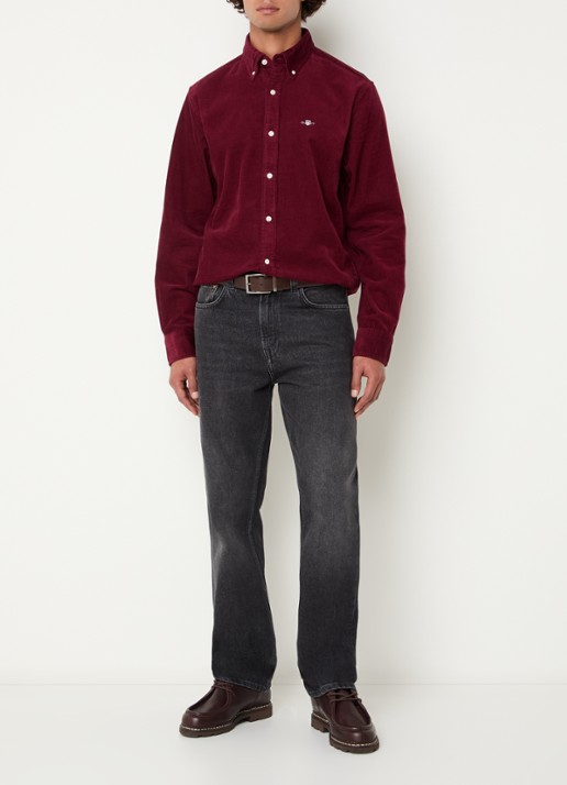 Gant Regular fit overhemd van corduroy met logoborduring - voorkant 2 bordeauxrood