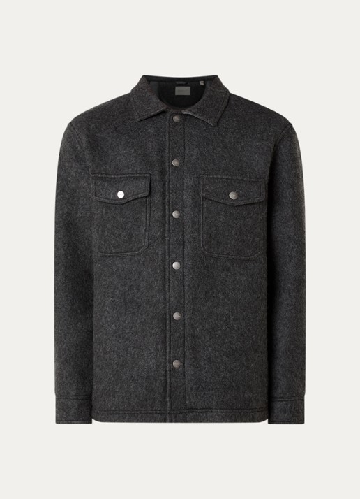 Gant Regular fit overshirt in wolblend met klepzakken - voorkant 3 antraciet