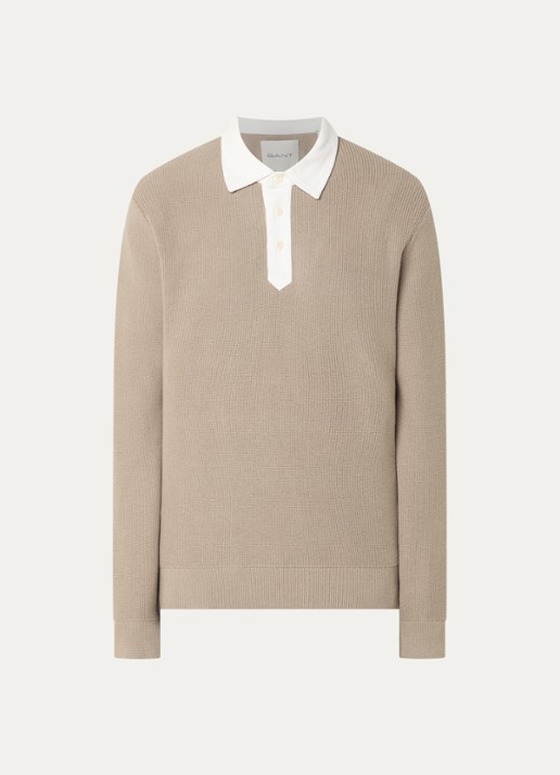 Gant Regular fit polo in wolblend - voorkant 2 taupe