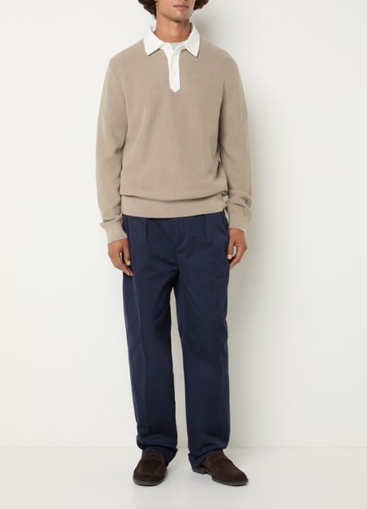 Gant Regular fit polo in wolblend - voorkant 3 taupe