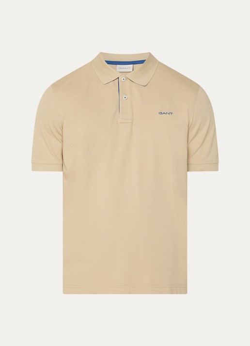Gant Regular fit polo met logoborduring - voorkant beige