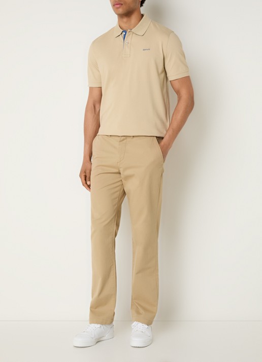 Gant Regular fit polo met logoborduring - voorkant 2 beige