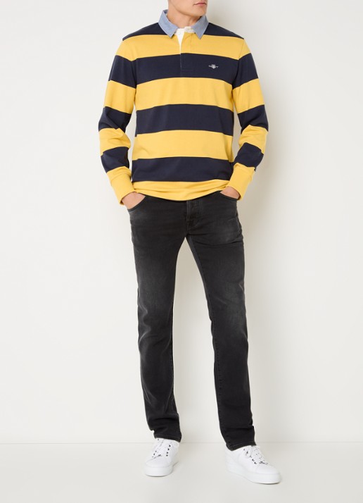 Gant Regular fit polo met streepprint en logo - voorkant 2 geel