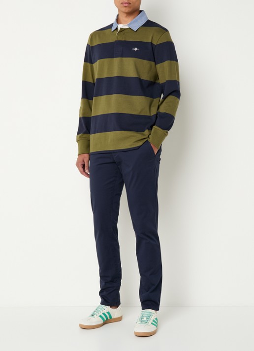 Gant Regular fit polo met streepprint en logo - voorkant 2 mosgroen