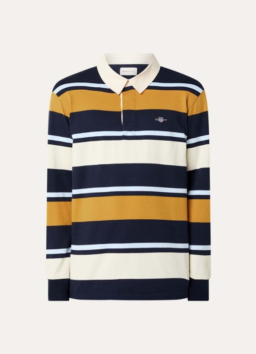 Gant Regular fit polo met streepprint en logo - voorkant blauw