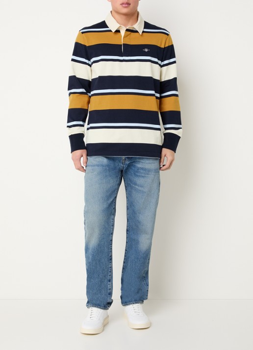 Gant Regular fit polo met streepprint en logo - voorkant 2 blauw