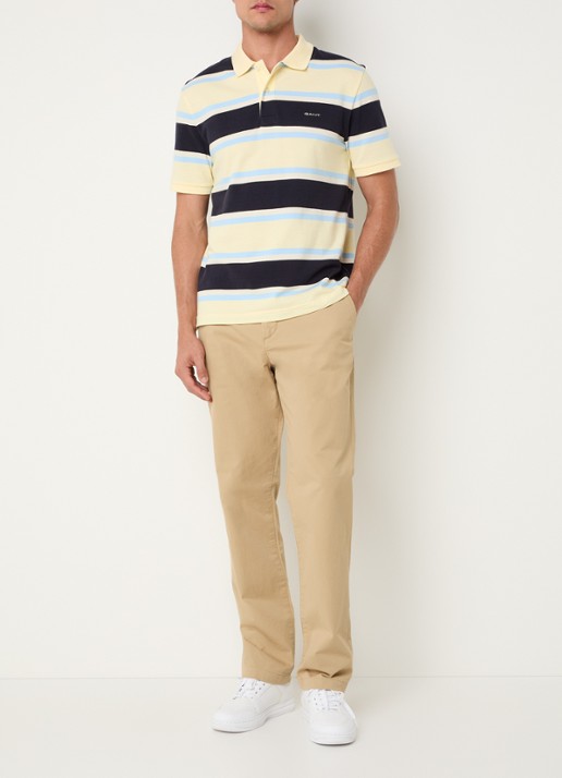 Gant Regular fit polo met streepprint en logoborduring - voorkant 4 vanillegeel