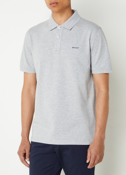 Gant Regular fit polo van piqué katoen met logoborduring - detail 2 lichtgrijs