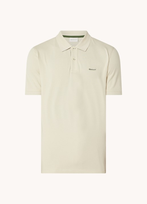 Gant Regular fit polo van piqué katoen met logoborduring - voorkant 3 khaki