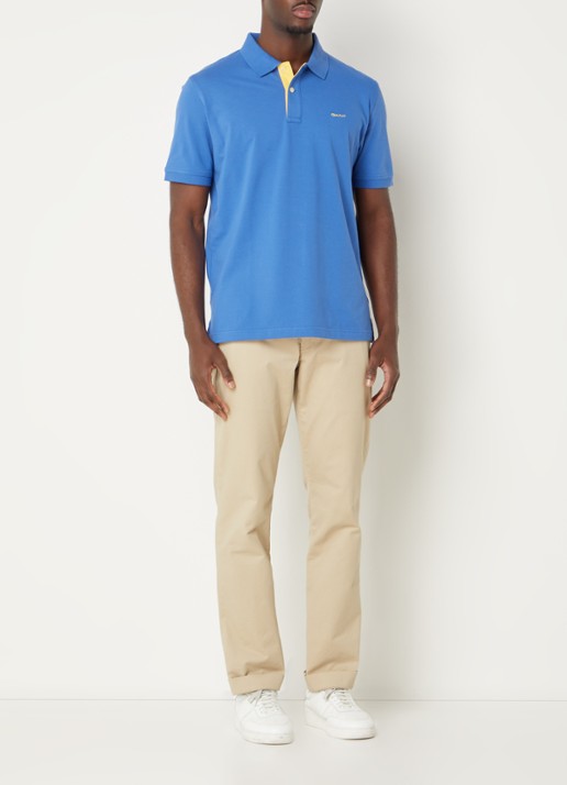 Gant Regular fit polo van piqué katoen met logoborduring - voorkant 3 blauw