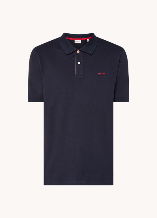 Gant Regular fit polo van piqué katoen met logoborduring - voorkant 2 donkerblauw