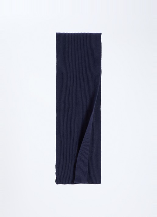 Gant Ribgebreide sjaal in katoenblend met logo 200 x 30 cm  - detail 2 donkerblauw
