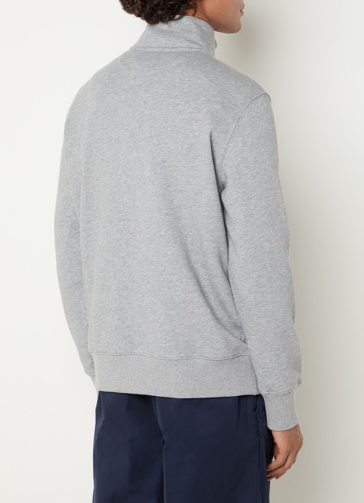 Gant Shield sweater met halve rits en logo - achterkant 2 middengrijs