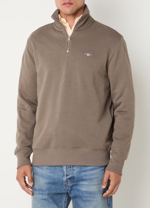 Gant Shield sweater met halve rits en logo