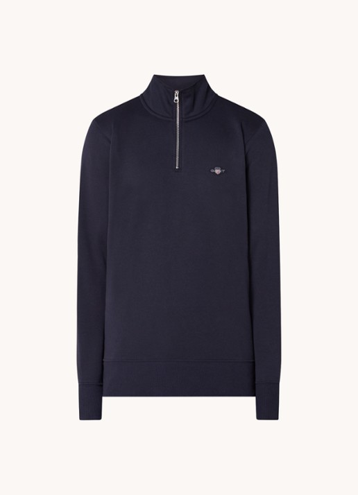 Gant Sweater met halve rits en logoborduring - voorkant 3 blauw