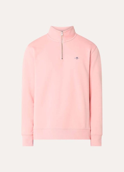 Gant Sweater met logo en halve rits - voorkant roze
