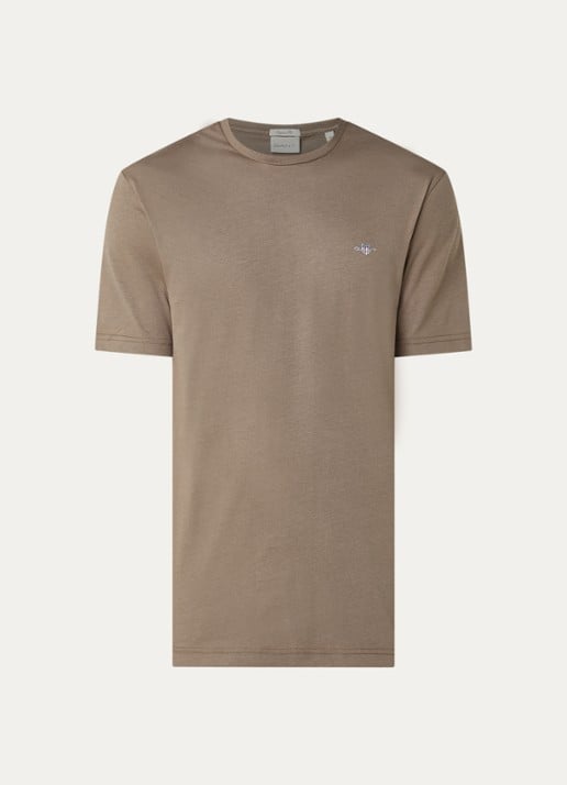 Gant T-shirt met logo - voorkant 3 lichtbruin