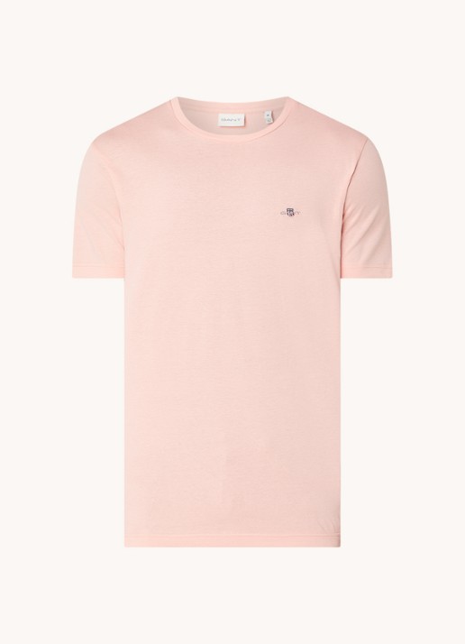 Gant T-shirt met logoborduring - voorkant 2 zalmroze