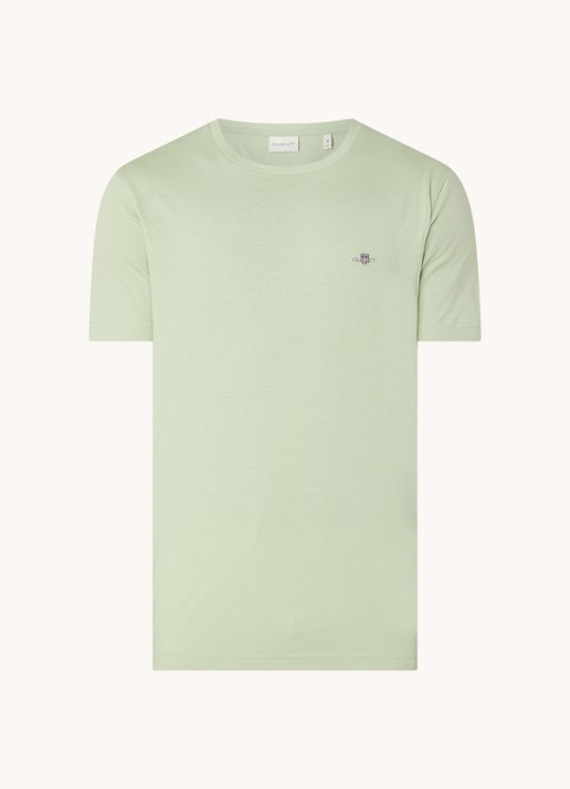 Gant T-shirt met logoborduring - voorkant lindegroen