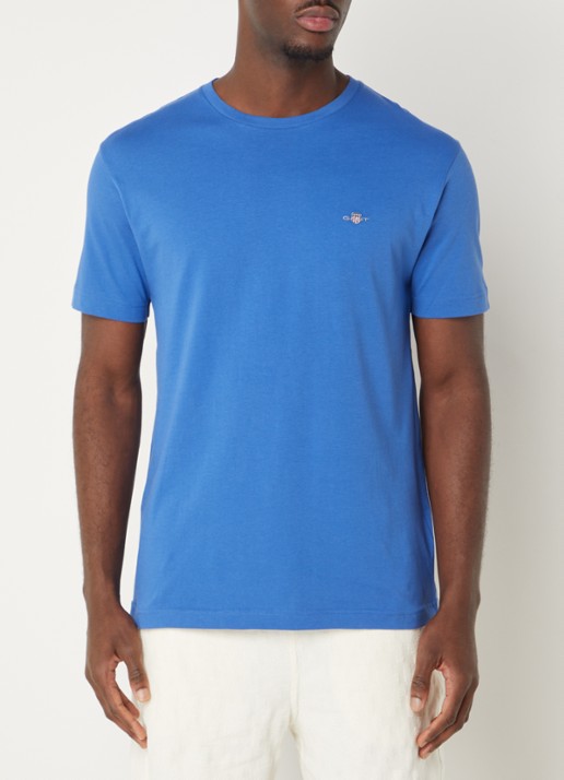 Gant T-shirt met logoborduring - detail 3 kobaltblauw