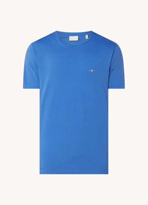 Gant T-shirt met logoborduring - voorkant kobaltblauw
