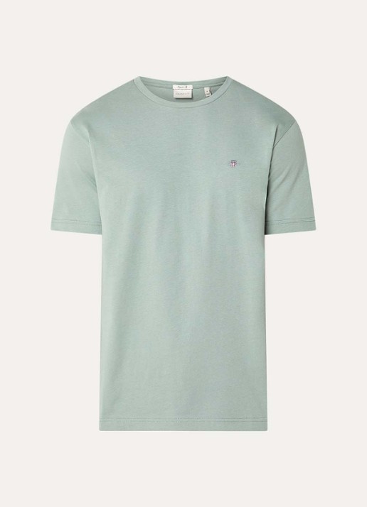 Gant T-shirt met logoborduring - voorkant 2 lichtgrijs