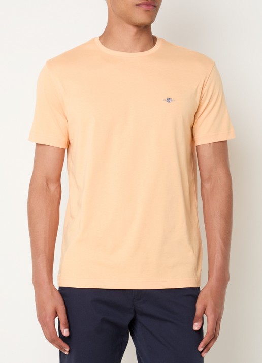 Gant T-shirt met logoborduring - detail lichtoranje
