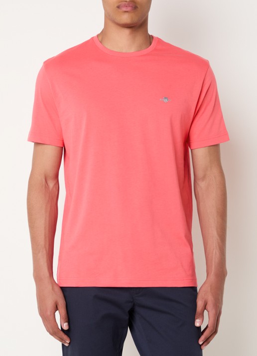 Gant T-shirt met logoborduring - detail koraalrood