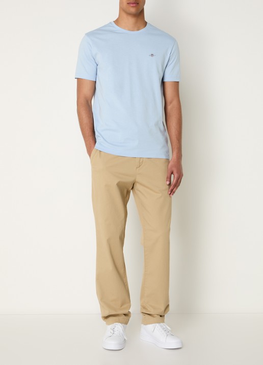 Gant T-shirt met logoborduring - voorkant 6 lichtblauw