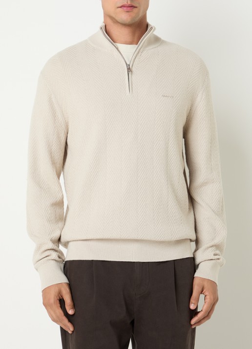 Gant Trui met logo en halve rits - detail 3 beige