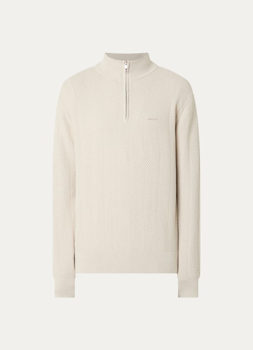 Gant Trui met logo en halve rits - voorkant beige