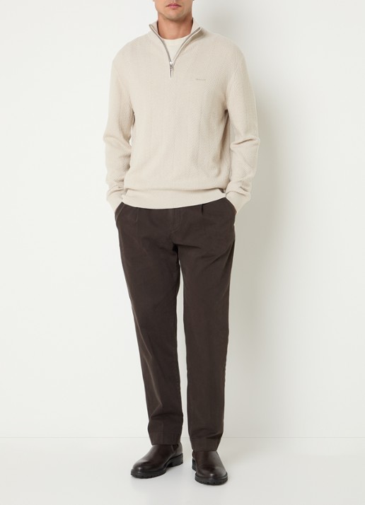 Gant Trui met logo en halve rits - voorkant 2 beige