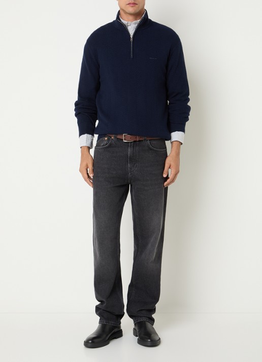 Gant Trui met logo en halve rits - voorkant 4 blauw