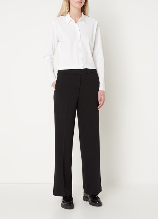 Gardeur Franca mid waist wide fit pantalon met persplooi - voorkant 2 zwart