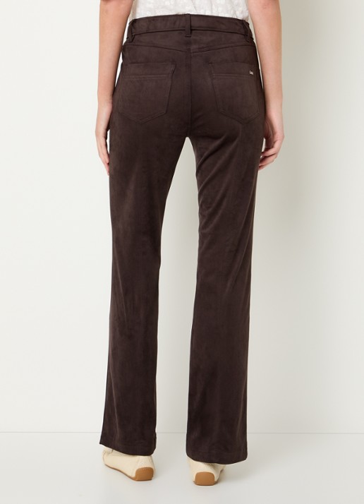 Gardeur High waist flared broek van suède - achterkant donkerbruin