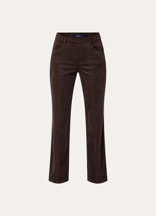 Gardeur High waist flared broek van suède - voorkant 2 donkerbruin