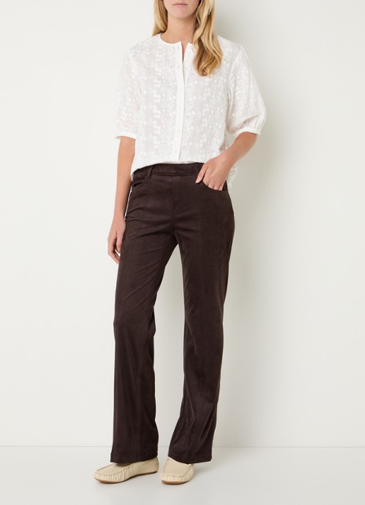 Gardeur High waist flared broek van suède - voorkant 3 donkerbruin